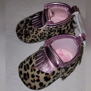 Kensi Baby shiny pink cheetah animal print baby shoes velcro